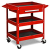 3 Tier Tool Trolley with Drawer and 4 Wheels-Red