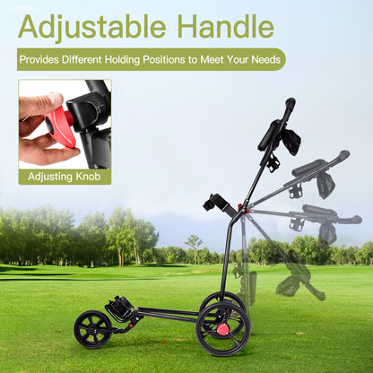 Close up of the adjustable handle on the golf push cart