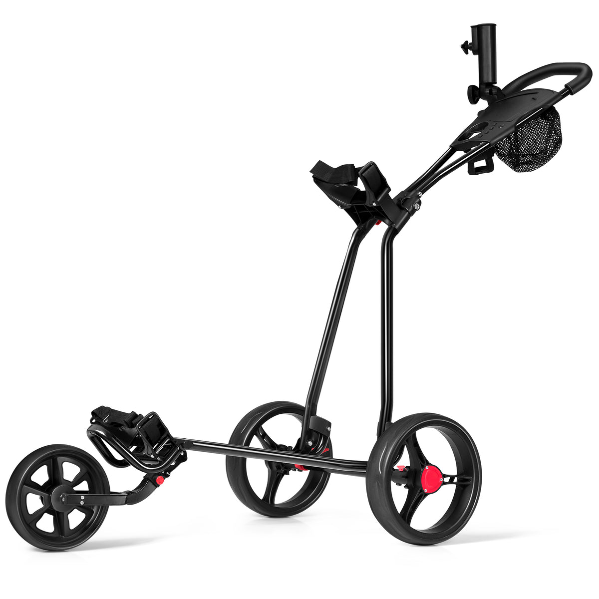 Side view of the three wheel golf push cart