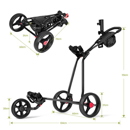 Dimensions of the folded and unfolded golf push cart