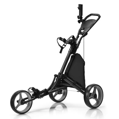 3 Wheel Golf Push Pull Cart with adjustable height handle in grey, shown from the front