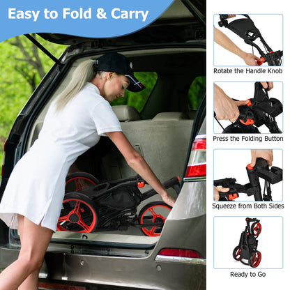 Woman folding the golf cart to put in a car boot