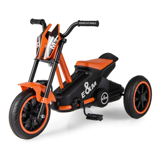 3-Wheel Toddler Bike with Foot Pedals and Steering Handlebars, an orange ride on toy with black handlebars and wheels
