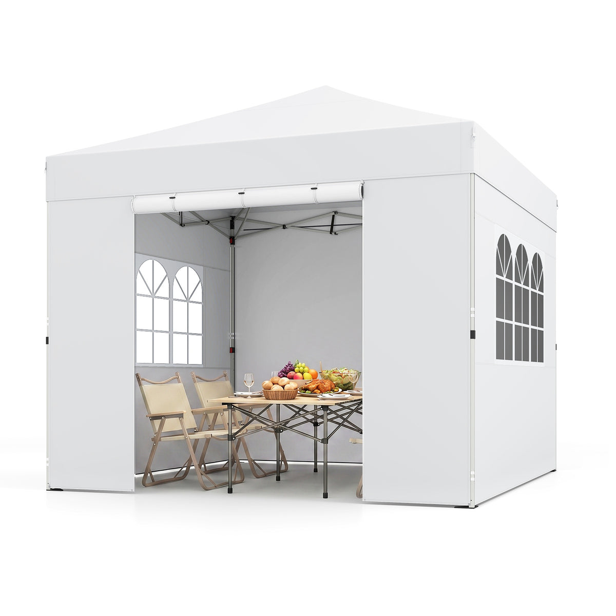 3 x 3 m Pop Up Canopy with 4 Sidewalls and Adjustable Height-White
