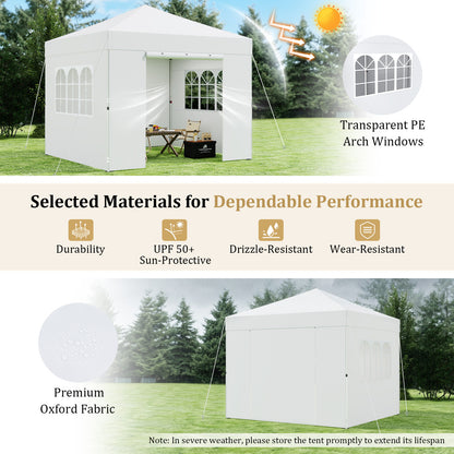 3 x 3 m Pop Up Canopy with 4 Sidewalls and Adjustable Height-White