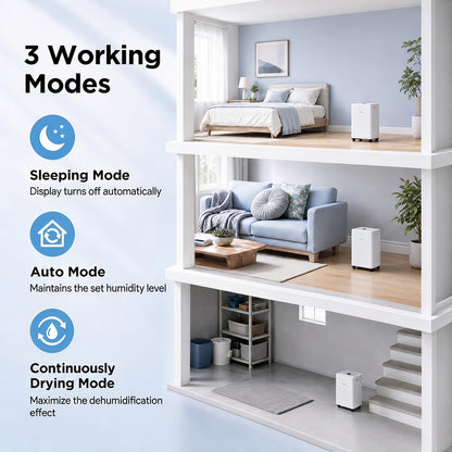 30㎡ Home Dehumidifier with 3 Modes 24H Timer Drain Hose and Smart Humidity Control-White