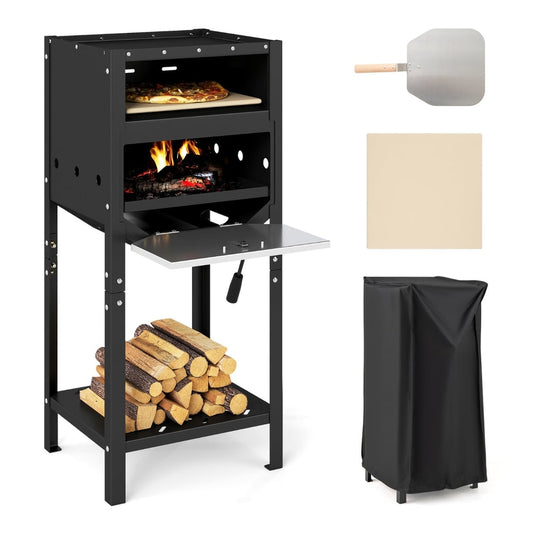 30 cm Outdoor Pizza Oven with a pizza peel, stone and protective cover on a white background