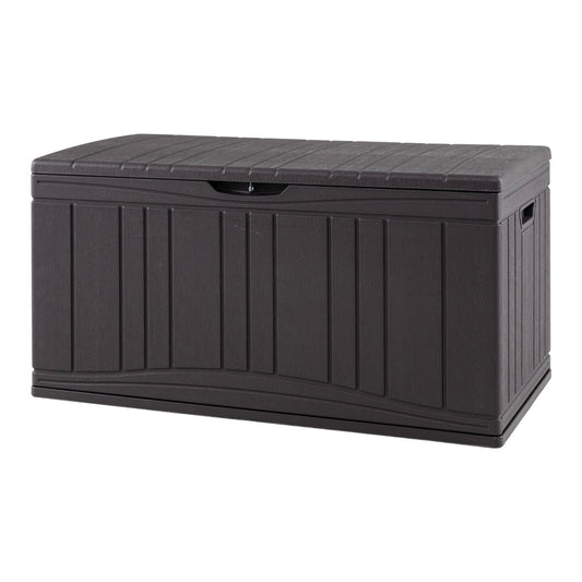 300 L Patio HDPE Storage Container in brown with a closed lid