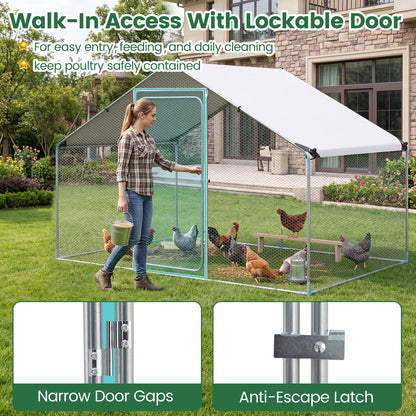 300 x 203 x 202 CM Walk-in Chicken Run with Waterproof Cover for Backyard
