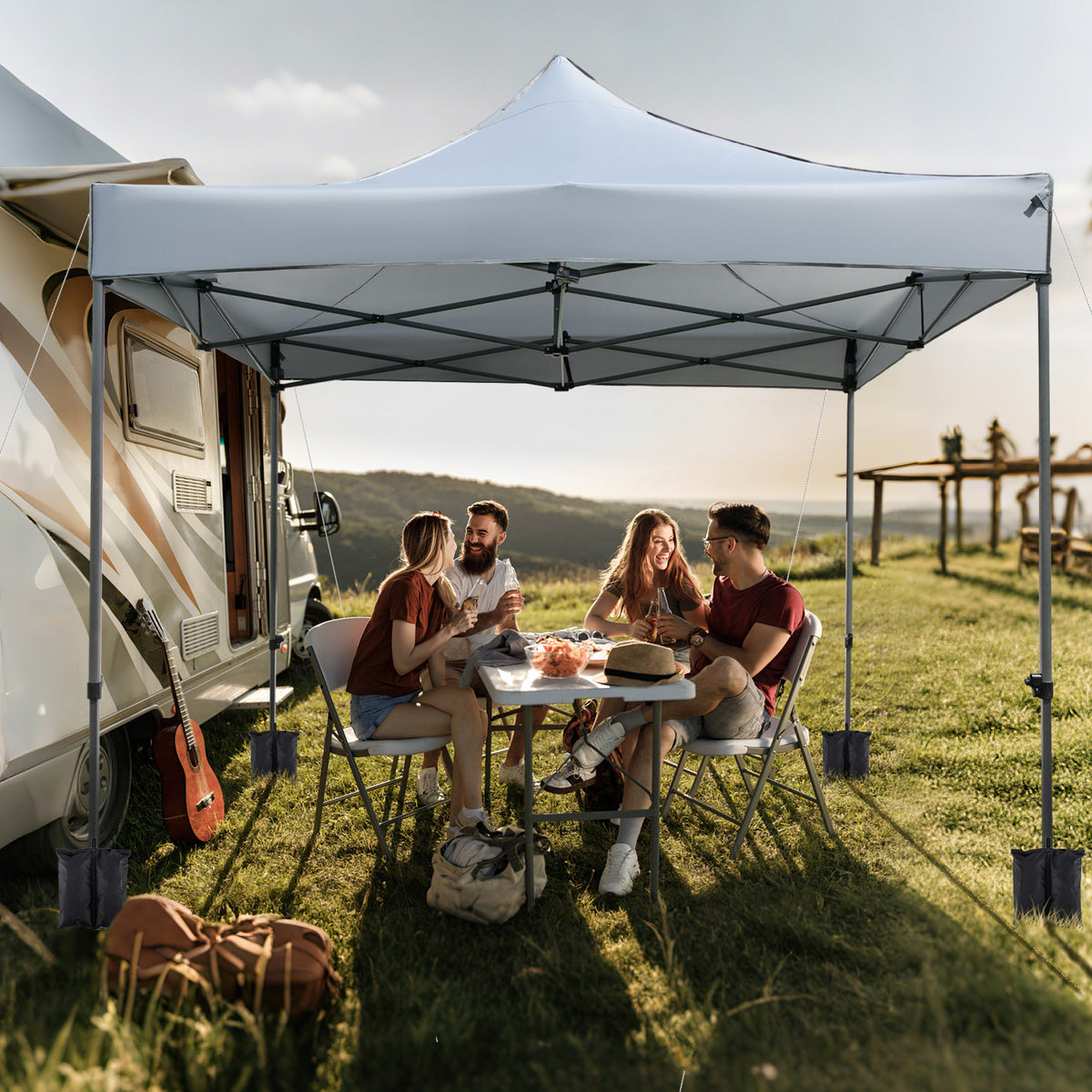 300 x 300 cm Outdoor Pop up Canopy Tent with Wheeled Bag-Grey