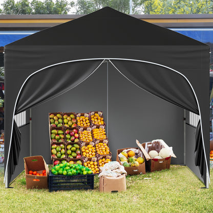 300 x 300 cm Pop up Canopy Tent with 4 Removable Sidewall and Wheeled Bag-Black