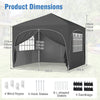 300 x 300 cm Pop up Canopy Tent with 4 Removable Sidewall and Wheeled Bag-Grey