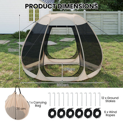 300 X 275 CM Foldable Outdoor Screened Camping Tent Gazebo-Sand Color