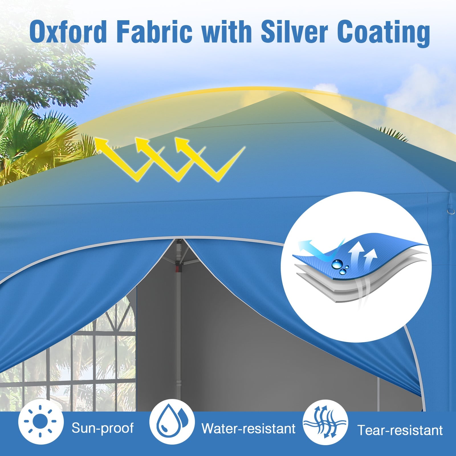 300 x 300 cm Pop up Canopy Tent with 4 Removable Sidewall and Wheeled Bag-Blue