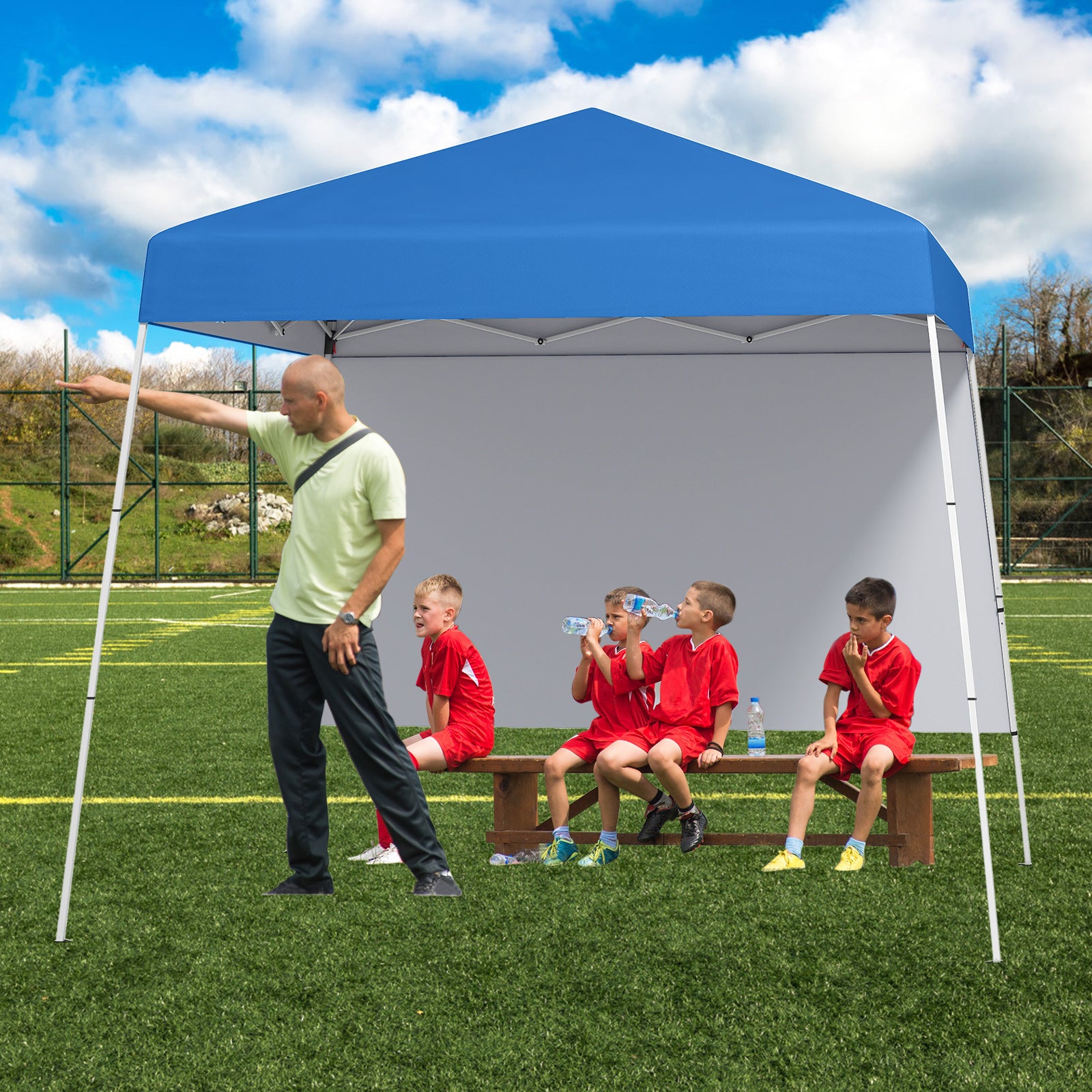 300 x 300 cm Pop up Canopy Tent with 1 Sidewall and Portable Backpack-Blue