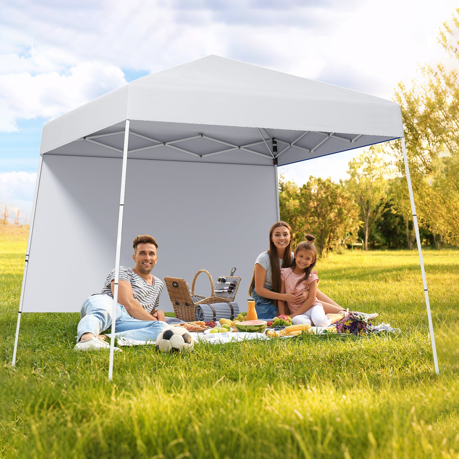 300 x 300 cm Pop up Canopy Tent with 1 Sidewall and Portable Backpack-White