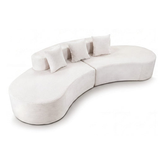 305.5 CM Curved Sectional Sofa in white, a large curved sofa with three cushions
