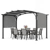 305 x 242 cm Outdoor Retractable Pergola with  Metal Frame and Polyester Fabric-Grey