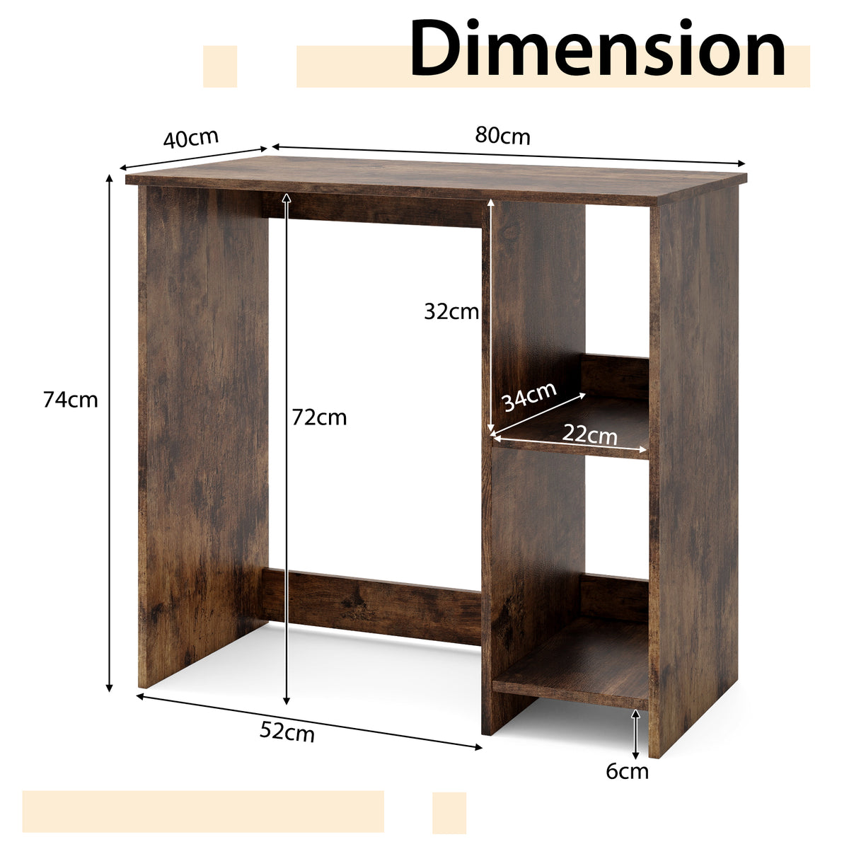 31.5 Inch Home Office Desk for Small Space-Rustic Brown