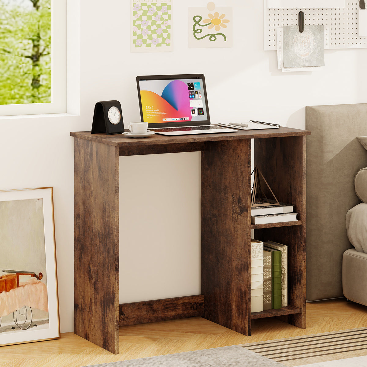 31.5 Inch Home Office Desk for Small Space-Rustic Brown