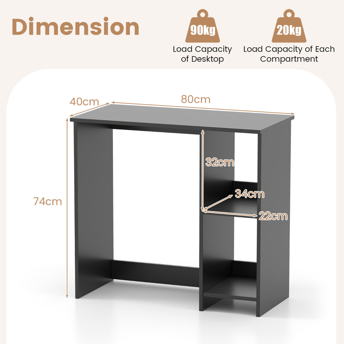 31.5 Inch Home Office Desk for Small Space-Black