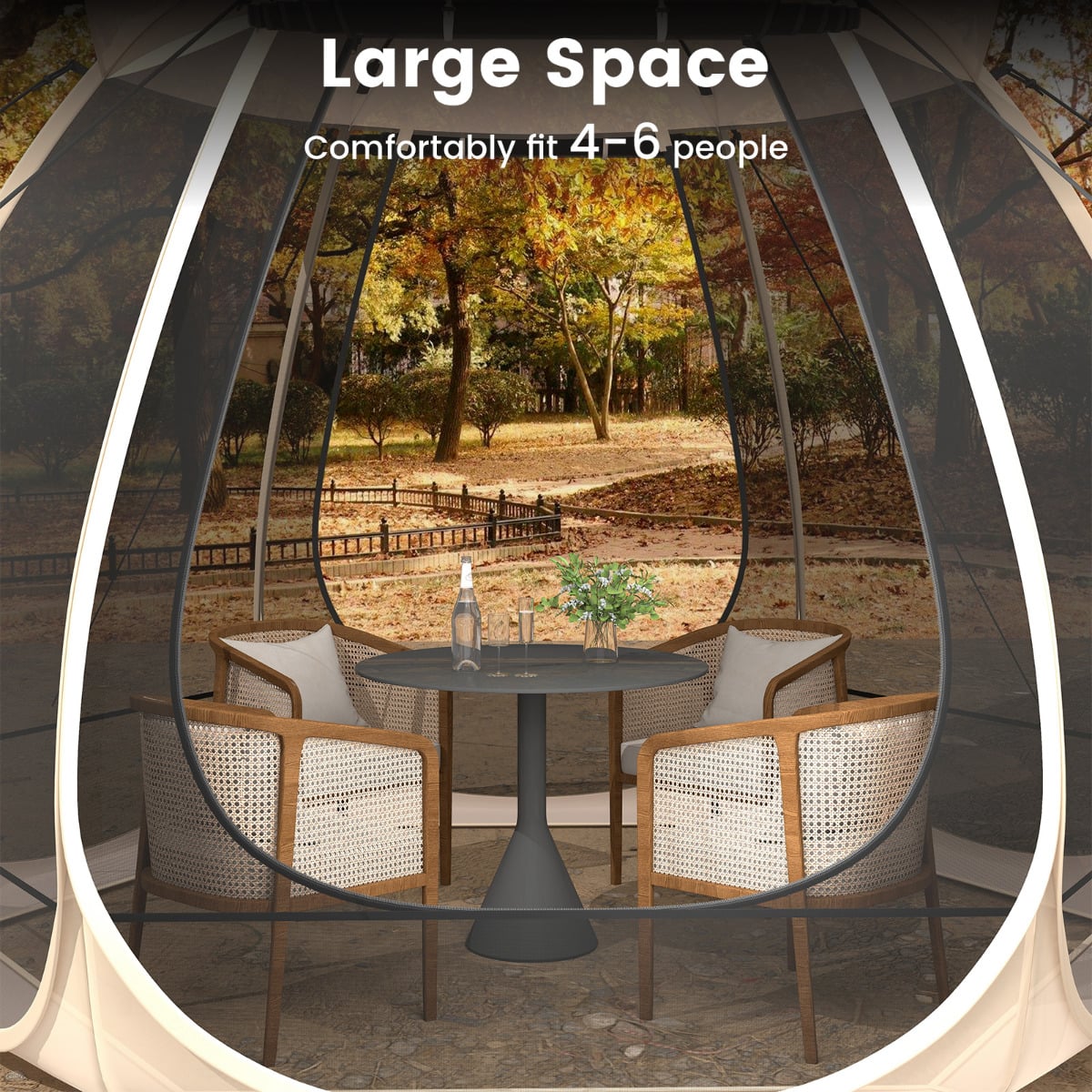 310 X 270 CM Foldable Outdoor Screened Camping Tent Gazebo-Sand Color