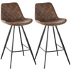HOMCOM Set Of 2 Bar Stools Vintage Microfiber Cloth Tub Seats Padded Comfortable Steel Frame Footrest Quilted Home Bar Cafe Kitchen Chair Stylish Brown