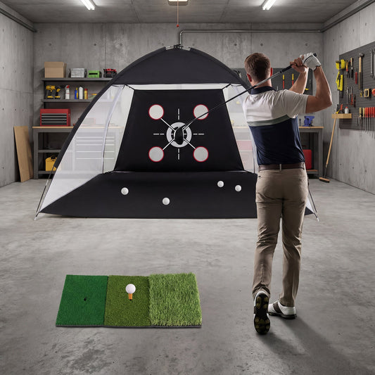 314 x 199 CM Golf Practice Net with Foldable Tri-Turf Mat