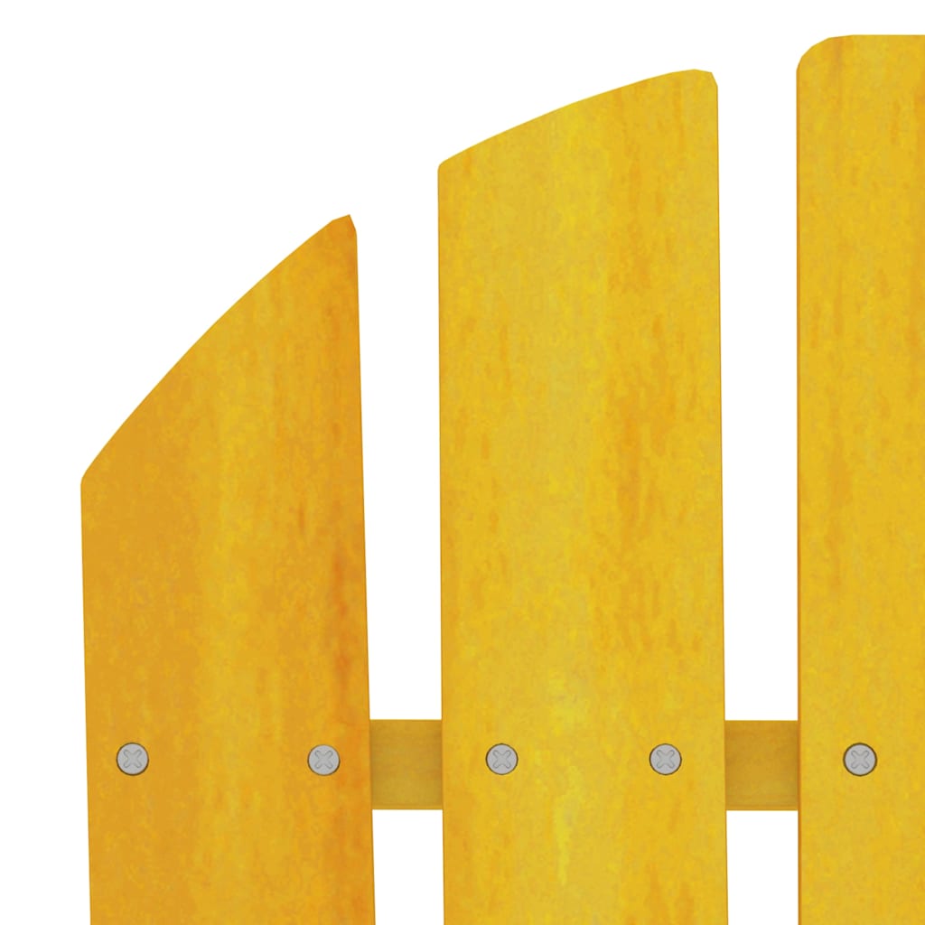 Close-up of the yellow outdoor chair's slatted back and wooden texture