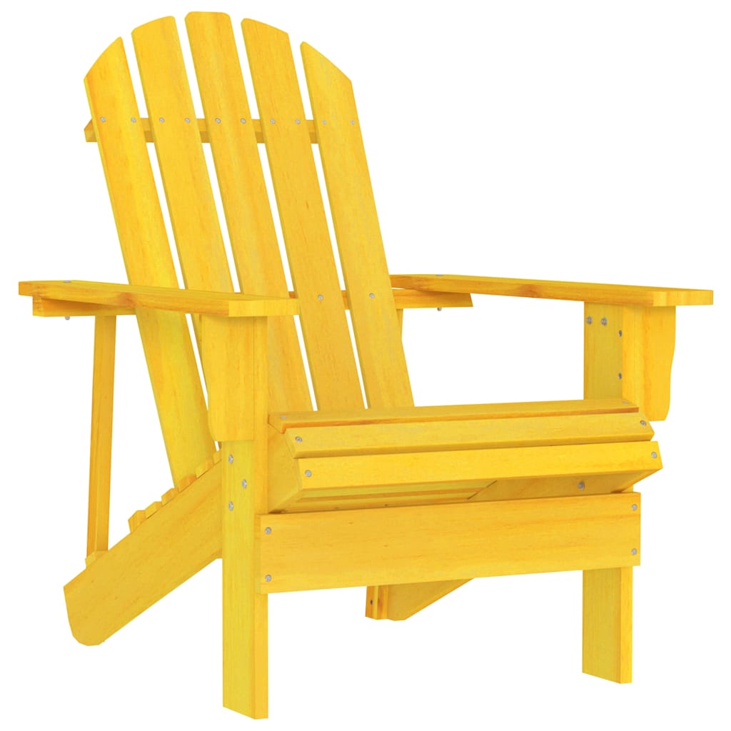 Garden Adirondack Chair Solid Fir Wood Yellow, a bright yellow wooden chair with wide armrests and a slatted back