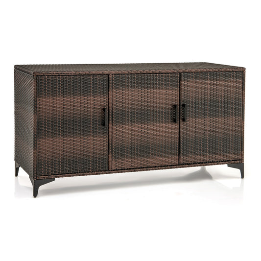 318 L Patio Wicker Storage Cabinet Deck Box with removable shelves in brown