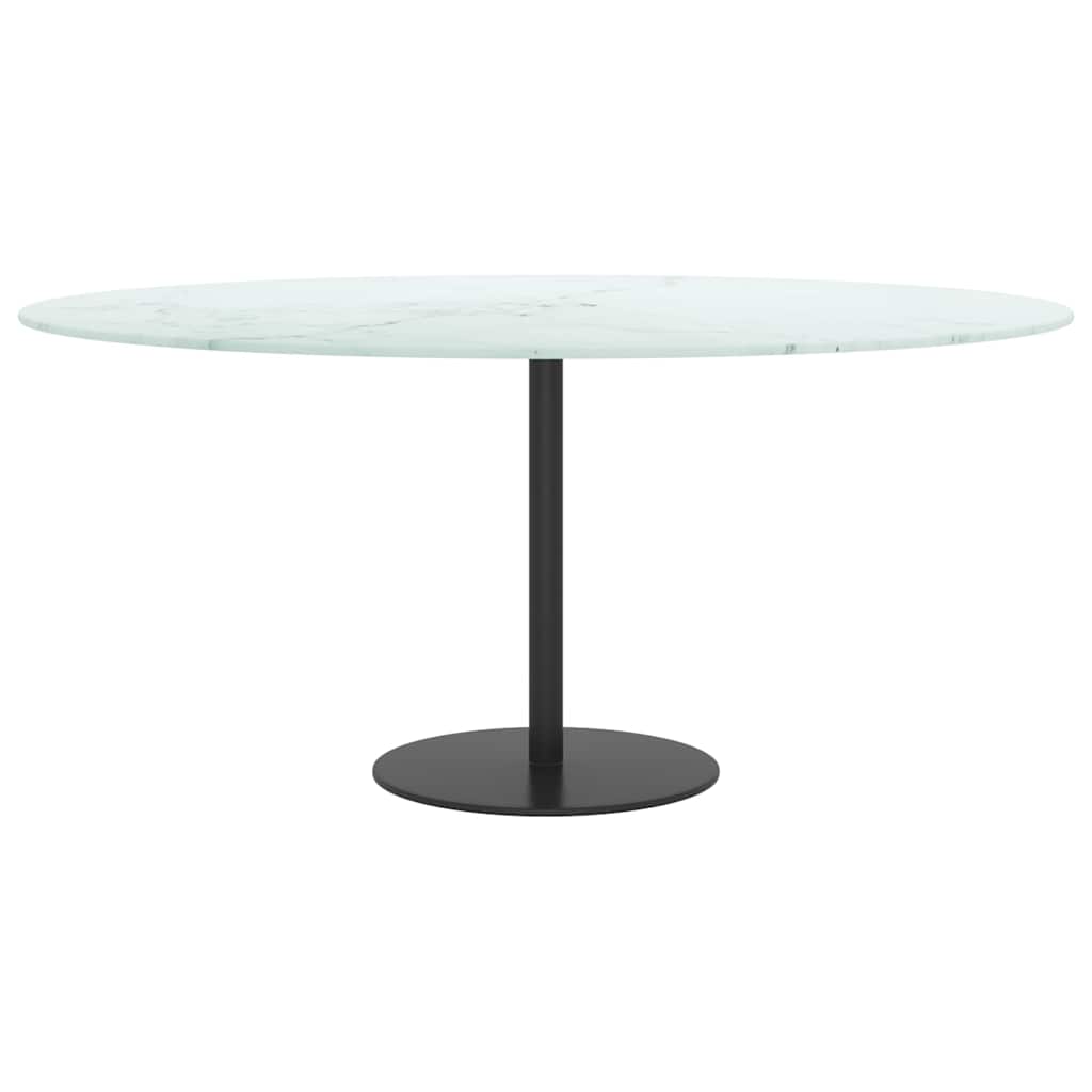 The table top mounted on a black pedestal base to show the complete furniture piece