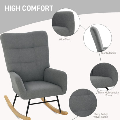 HOMCOM Teddy Fleece Rocking Chair in Grey