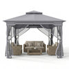 330 X 330 CM Double Roof Soft Top Patio Gazebo with Zippered Mesh Netting-Gray