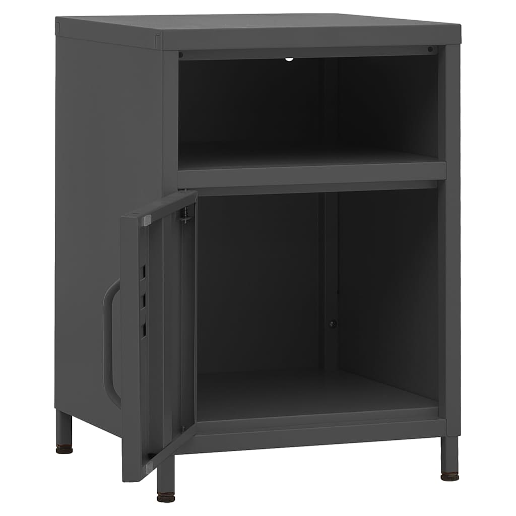 Nightstand Anthracite, the bedside table with the locker door open revealing storage space