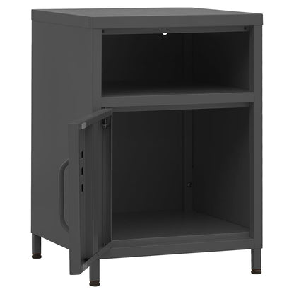 Nightstand Anthracite, the bedside table with the locker door open revealing storage space