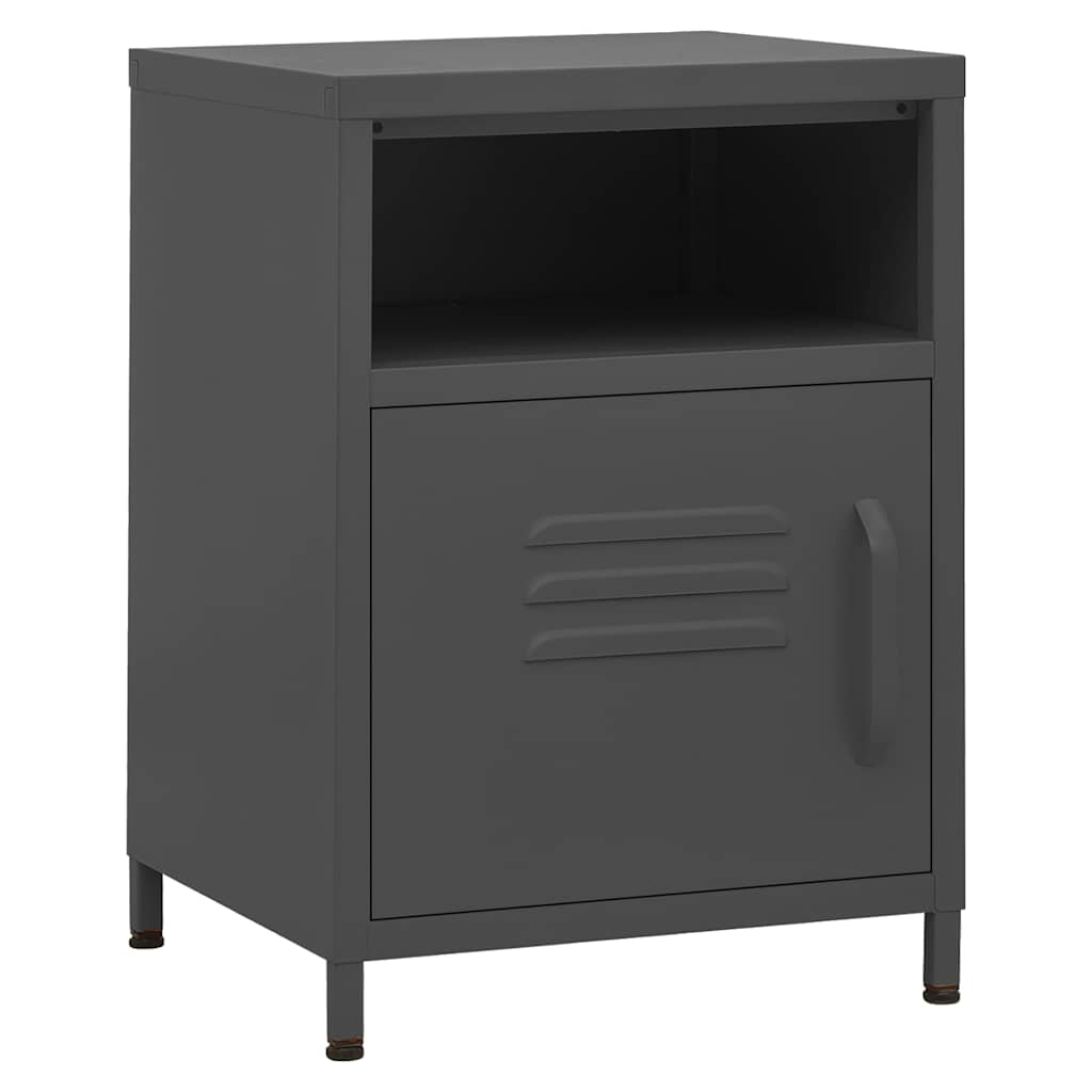 Nightstand Anthracite, the bedside table with a closed door and open shelf
