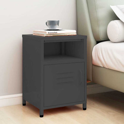 Nightstand Anthracite next to a bed with a book and mug on top