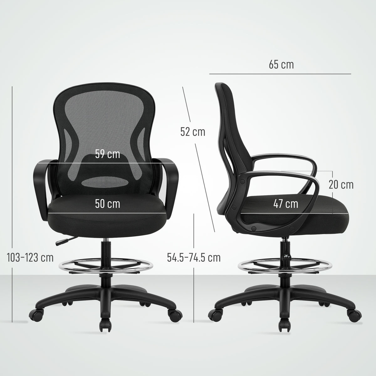 Vinsetto Drafting Chair with Adjustable Footrest in Black