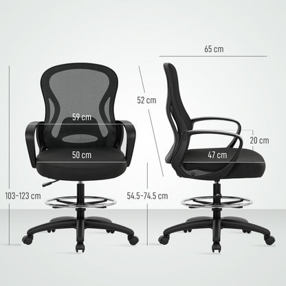 Vinsetto Drafting Chair with Adjustable Footrest in Black