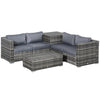 Outsunny 6PC Rattan Corner Sofa Set Wicker 4 Seater Garden Storage Coffee Table Conversation Ottoman Outdoor Weave Furniture w/ Cushion Grey