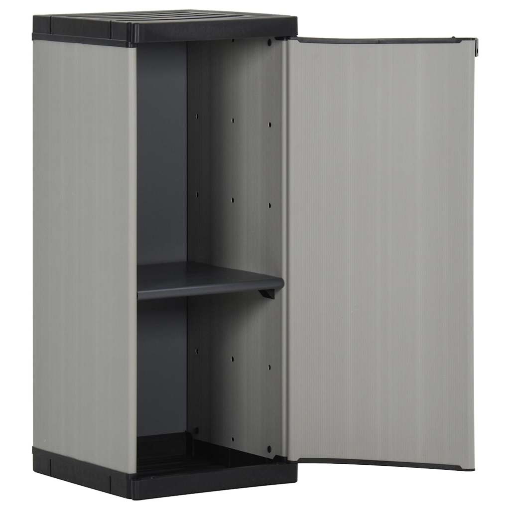 The storage cabinet with the door open revealing an internal shelf