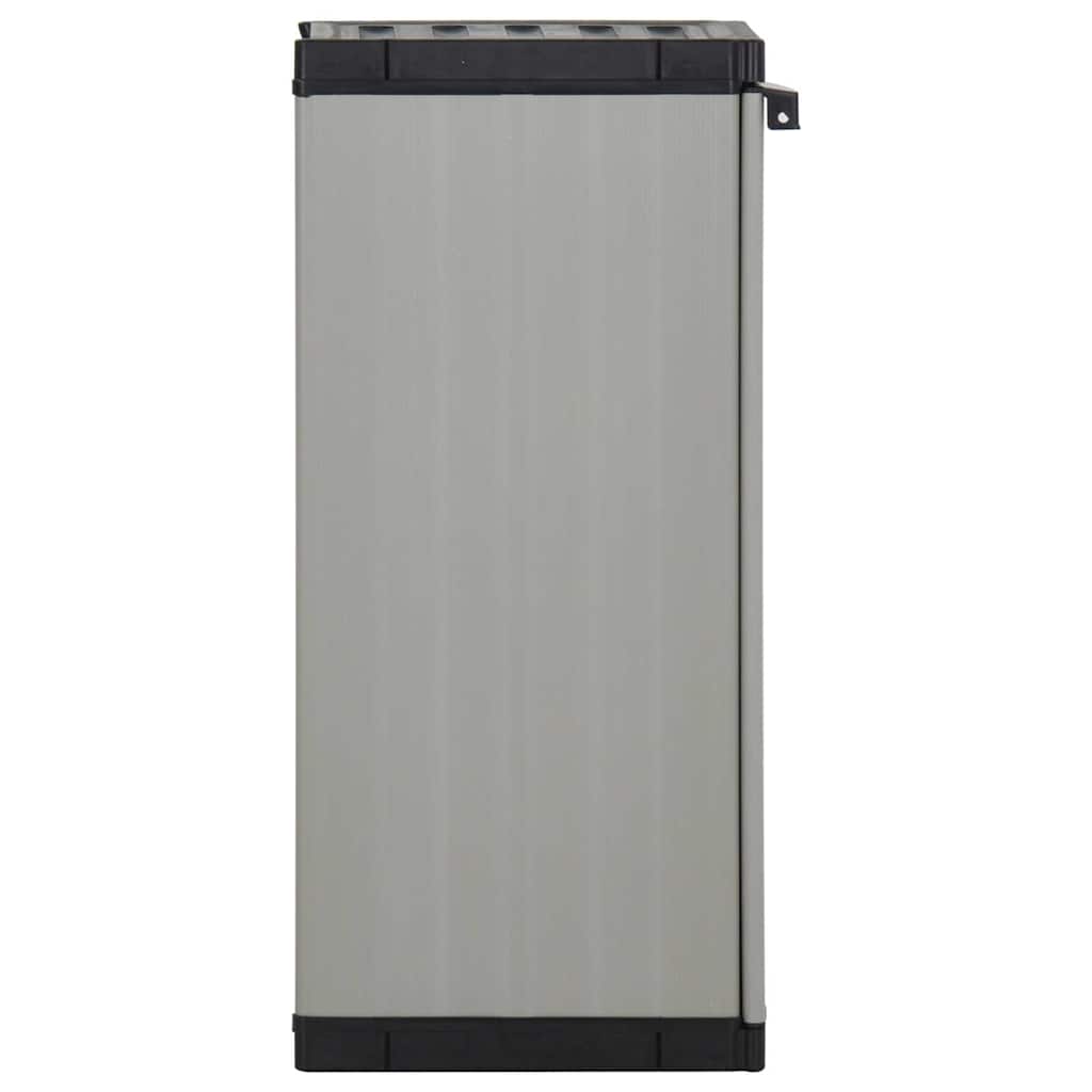 The storage cabinet seen from the side showing the door hinge detail