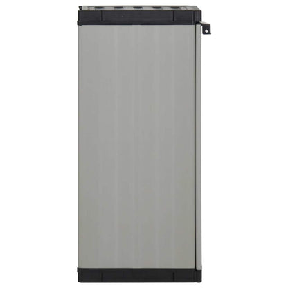 The storage cabinet seen from the side showing the door hinge detail