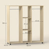 HOMCOM Open Wardrobe Double Mobile Storage Shelves Organizer W/6 Wheels-Natural