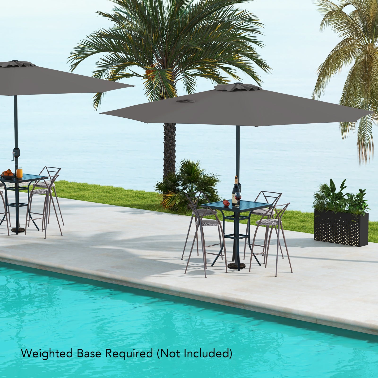 350 cm Patio Umbrella 8 Sturdy Ribs Table Umbrella with Crank Handle-Grey