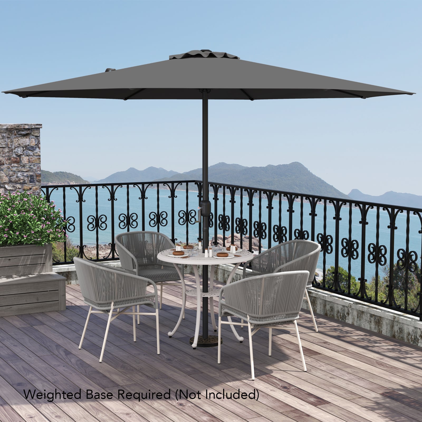 350 cm Patio Umbrella 8 Sturdy Ribs Table Umbrella with Crank Handle-Grey