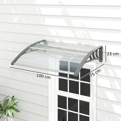 Outsunny Front Door Canopy Outdoor Awning Aluminium Rigid Plastic Polycarbonate Rain Shelter UV Water Rain Resistant 100 x 75cm Clear