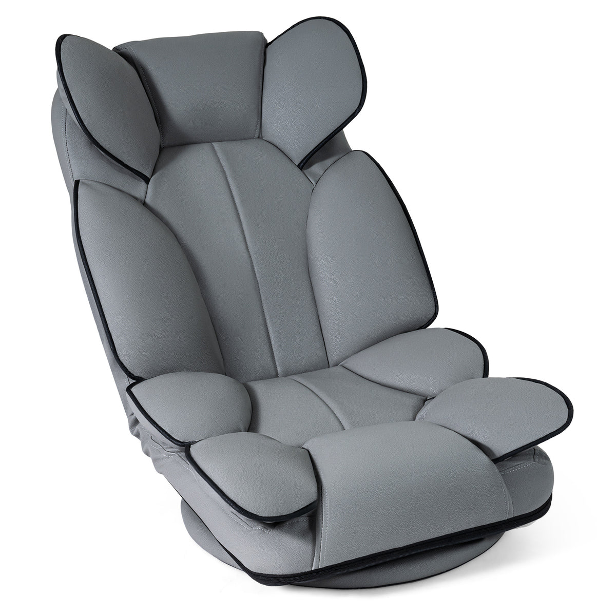 360 Degree Swivel Floor Gaming Chair Folding Lazy Lounger Couch with 6-Position Adjustable Backrest-Grey