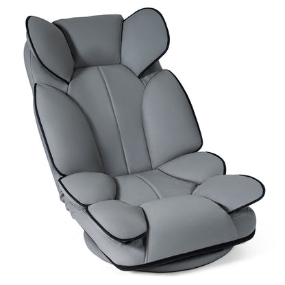 360 Degree Swivel Floor Gaming Chair Folding Lazy Lounger Couch with 6-Position Adjustable Backrest-Grey